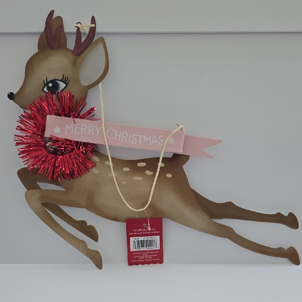 NWT Ashland Metal Reindeer Hanging Christmas Decoration Approx 16"